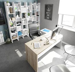 Ufficio completo con scrivania ad angolo e 2 librerie, bianco artik e rovere canadian