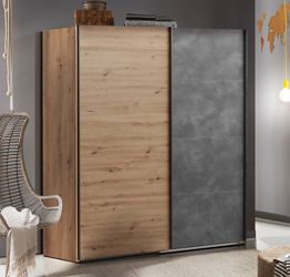 Armadio industry con 2 ante scorrevoli, finitura Rovere e Grigio smoke