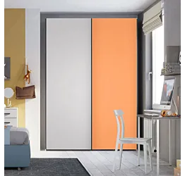 Armadio 2 ante scorrevoli H.225 L.178, finitura Papaya e Bianco Opaco
