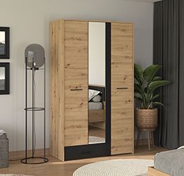 Armadio industry con specchio a 3 ante, finitura Rovere e Nero