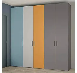 Armadio moderno 5 ante battenti H.257 color Cadaques, Miele, Dorian e Grigio Titanio