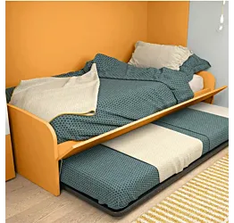 Letto singolo con secondo letto ad estrazione all'altezza del primo, Miele