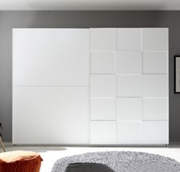 Armadio moderno 2 ante scorrevoli con forme geometriche, 275x210, bianco opaco