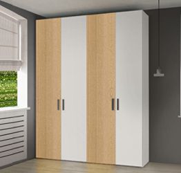 Armadio moderno L.181 a 4 ante battenti H.225 color Rovere Oak e Bianco Opaco