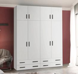 Armadio moderno L.181 a 8 ante e 4 cassetti H.257, finiture Bianco Opaco