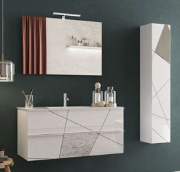 Mobile da bagno 2 cassetti sospeso, finitura Bianco lucido