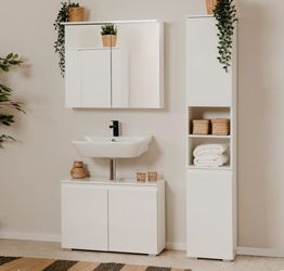 Moderno Mobile da bagno finitura Bianco lucido con specchio