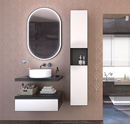 Bagno moderno sospeso, finitura Nero e Bianco opaco