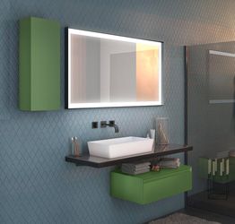 Mobile bagno con lavabo in appoggio, finitura Nero e Verde Reseda