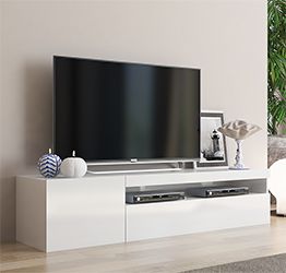 Base Porta TV moderna a 1 anta e 1 ribalta, finitura Bianco lucido 