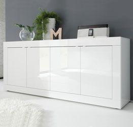 Credenza Moderna, Madia bianca laccata lucida a 4 ante