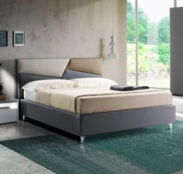 Letto contenitore Diadema in ecopelle in finitura grigio perla, tortora ed antracite