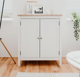 Madia credenza, 2 ante finitura bianco opaco e top in quercia