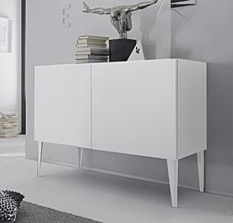 Credenza Moderna, Madia di Design, 2 ante, Bianca opaco con piedini