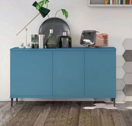 Madia moderna per soggiorno, finitura Rovere gesso con piedini in titanio
