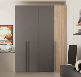 Armadio moderno 4 ante battenti H.257 color Grigio Titanio e Rovere Oak