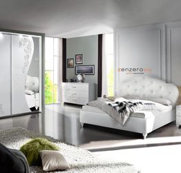 Camera da letto serigrafata con specchi, in finitura Bianco 