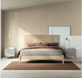 Letto matrimoniale Rovere oak con dettaglio Grigio dorian