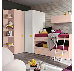 Cameretta con cabina e letto multifunzionale, finitura Bianco frassino, Peonia e Girasole