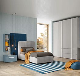Cameretta ragazzo con letto imbottito e armadio battente Grigio dorian e Cadaques
