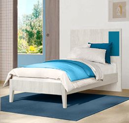 Letto singolo Rovere gesso con dettaglio Blu egeo