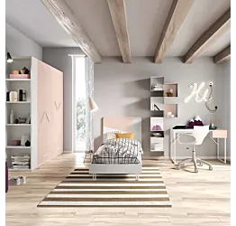 Cameretta completa bambina  in finitura Bianco frassino e Peonia