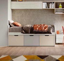 Letto 3 cassetti, finitura Bianco altea, Orzo e Grigio seta