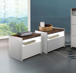 Coppia di comodini finitura Bianco Opaco e Noce Dark, guide ammortizzate