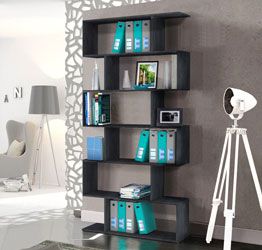 Libreria moderna verticale, colore ardesia, 6 ripiani, made in Italy