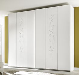 Armadio moderno, 2 ante scorrevoli e di design, bianco con decoro