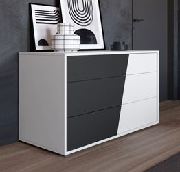 Comò moderno bicolor, colore laccato opaco Bianco e Nero 