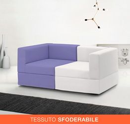 Divano moderno componibile a 2 posti, finitura Violetto e Bianco