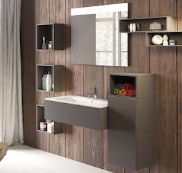 Mobile bagno con specchio e lavabo, finitura Grigio fumo