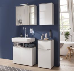 Bagno mobili moderni in finitura Bianco Laccato e top Grigio Cemento