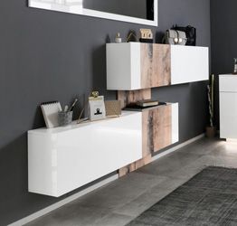 Scarpiera doppia, design orizzontale e moderno, finitura Bianco Lucido e Pero