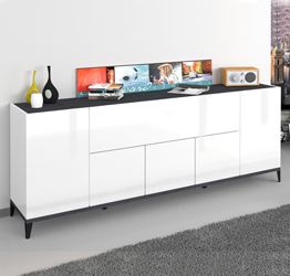 Credenza 200 cm in Bianco lucido e Ardesia