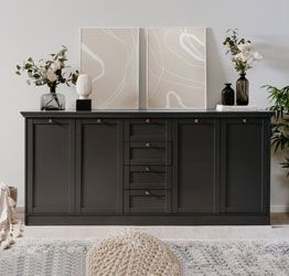 Madia, credenza con 4 ante e 4 cassetti finitura Grigio antracite