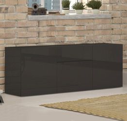 Credenza moderna antracite laccata lucido, 3 ante 1 cassetto