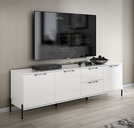 Mobile tv Bianco lucido con piedini neri, 3 ante 2 cassetti