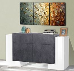 Credenza multiuso Bianca e Ardesia, 4 ante 2 cassetti, Bianco e Pero