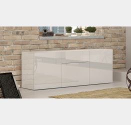 Credenza moderna bianca laccata lucido, 3 ante 1 cassetto