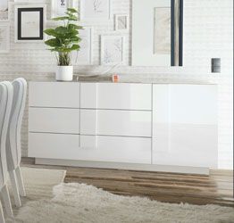 Credenza online 3 cassetti e un'anta, finitura Bianco laccato lucido