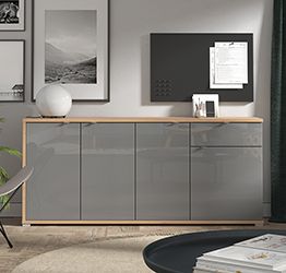 Credenza per soggiorno moderna, finitura Grigio grafite e Rovere