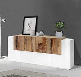 Credenza moderna 6 ante  e una ribalta in Bianco lucido e Pero