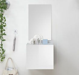Mobile da ingresso con specchio, colore bianco lucido