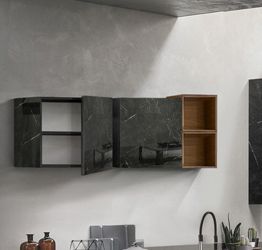 Pensile cubo per cucina sospeso, finitura Marmo nero lucido