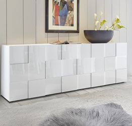 Credenza, Madia Moderna con 4 ante, finitura Bianco Lucido