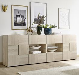 Credenza Moderna, Madia di Design, 2 ante e 4 cassetti, Rovere Samoa