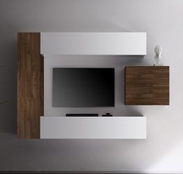 Parete attrezzata moderna di design, Noce Dark, Mercure e laccato bianco - 196x169 cm