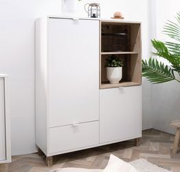 Madia buffet Kilsbo con 2 ante e 1 cassetto in finitura Bianco opaco e Legno vecchio